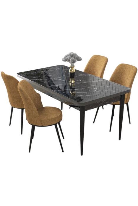 Hanah Home Juego de Comedor de 5 Piezas Mármol Negro y Cappuccino Hanah Home Juego de Comedor de 5 Piezas Mármol Negro y Cappuccino